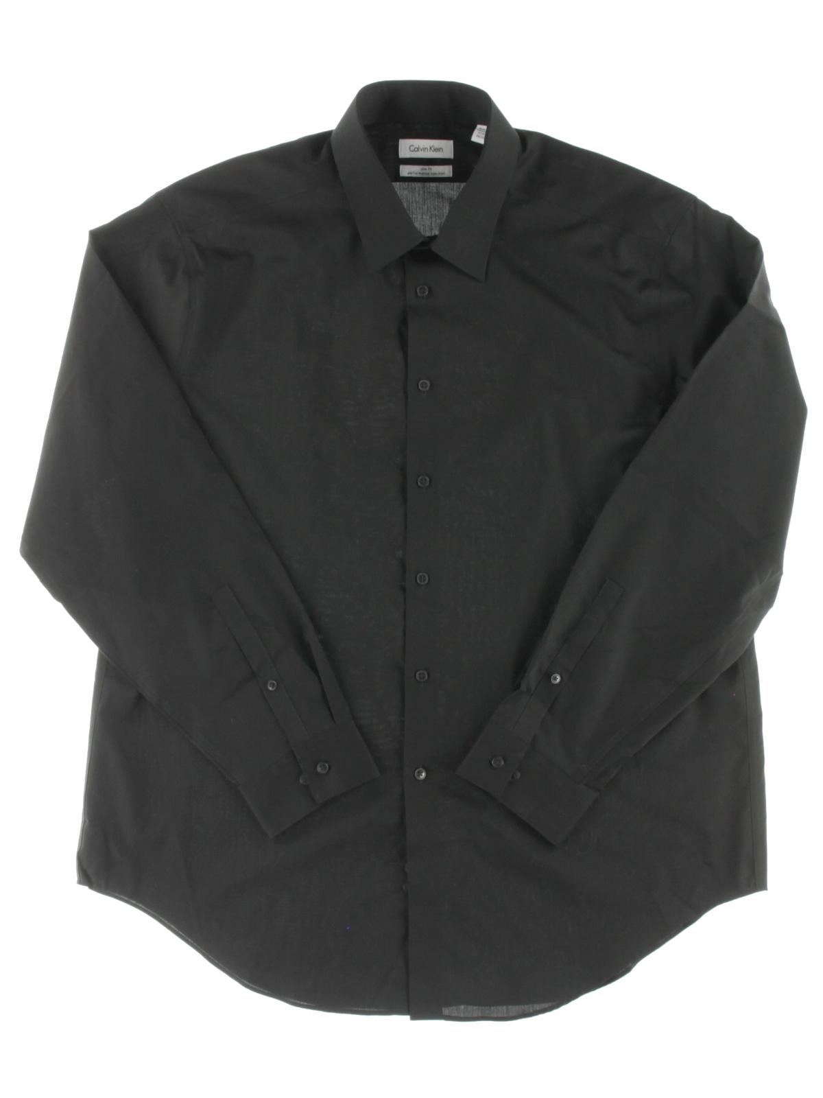 Calvin Klein Men's Slim Fit Non Iron Performance Herringbone Point Collar Dress Shirt Black Size 34X35